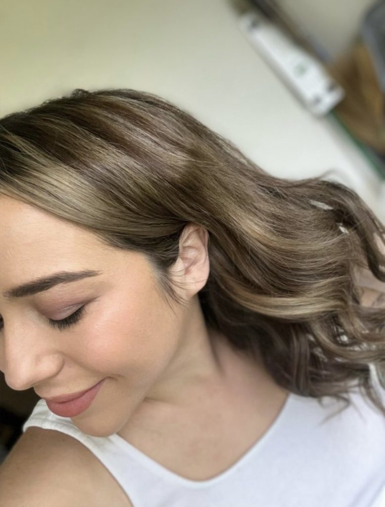 shiny colored brown hair